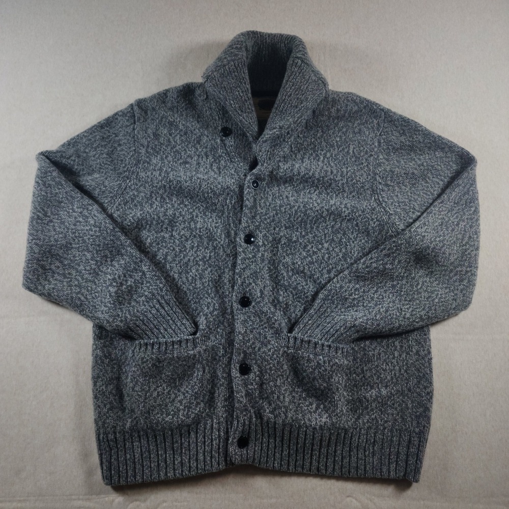 Wool Shawl Collar Cardigan Sweater Mens XXL Grey Marl Vintage Boston Trader